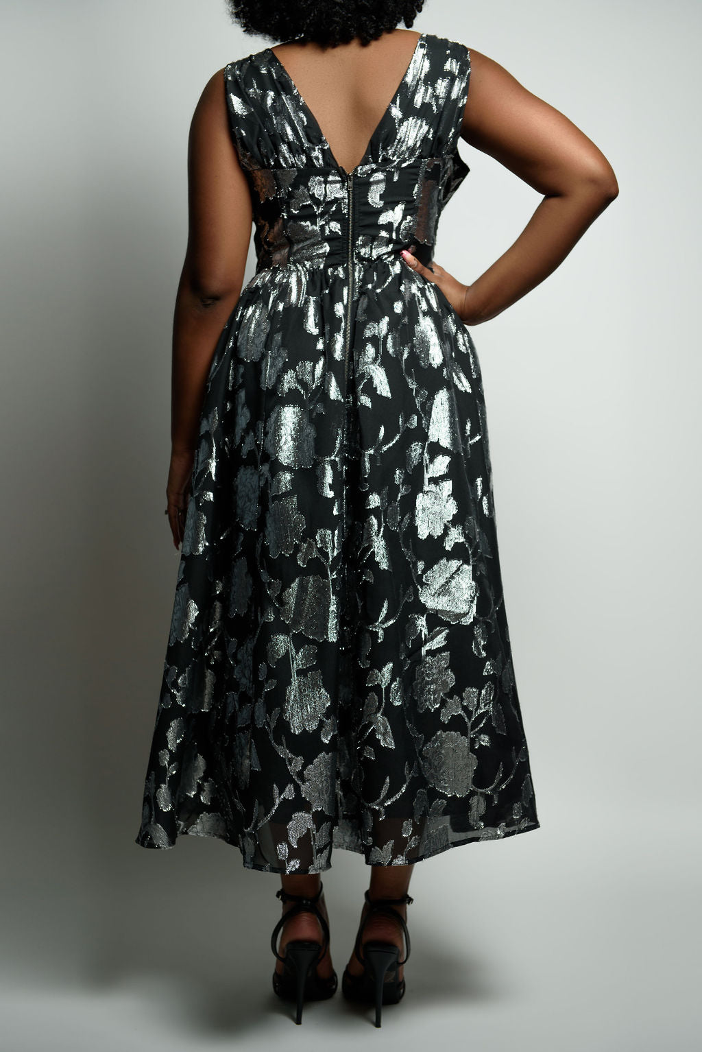 Textured Woven Tinsel Tea-Length Dress