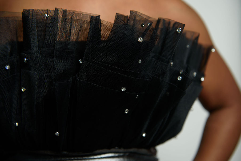 Metallic Studded Tulle Detail Dress