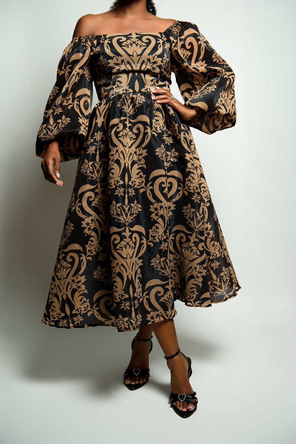 Printed Woven Tea-Length Dress