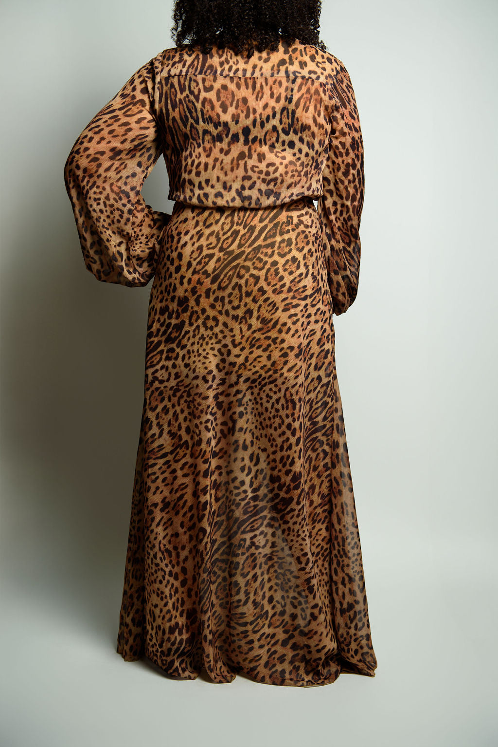 Leopard Tie-Detail Long Sleeve Maxi
