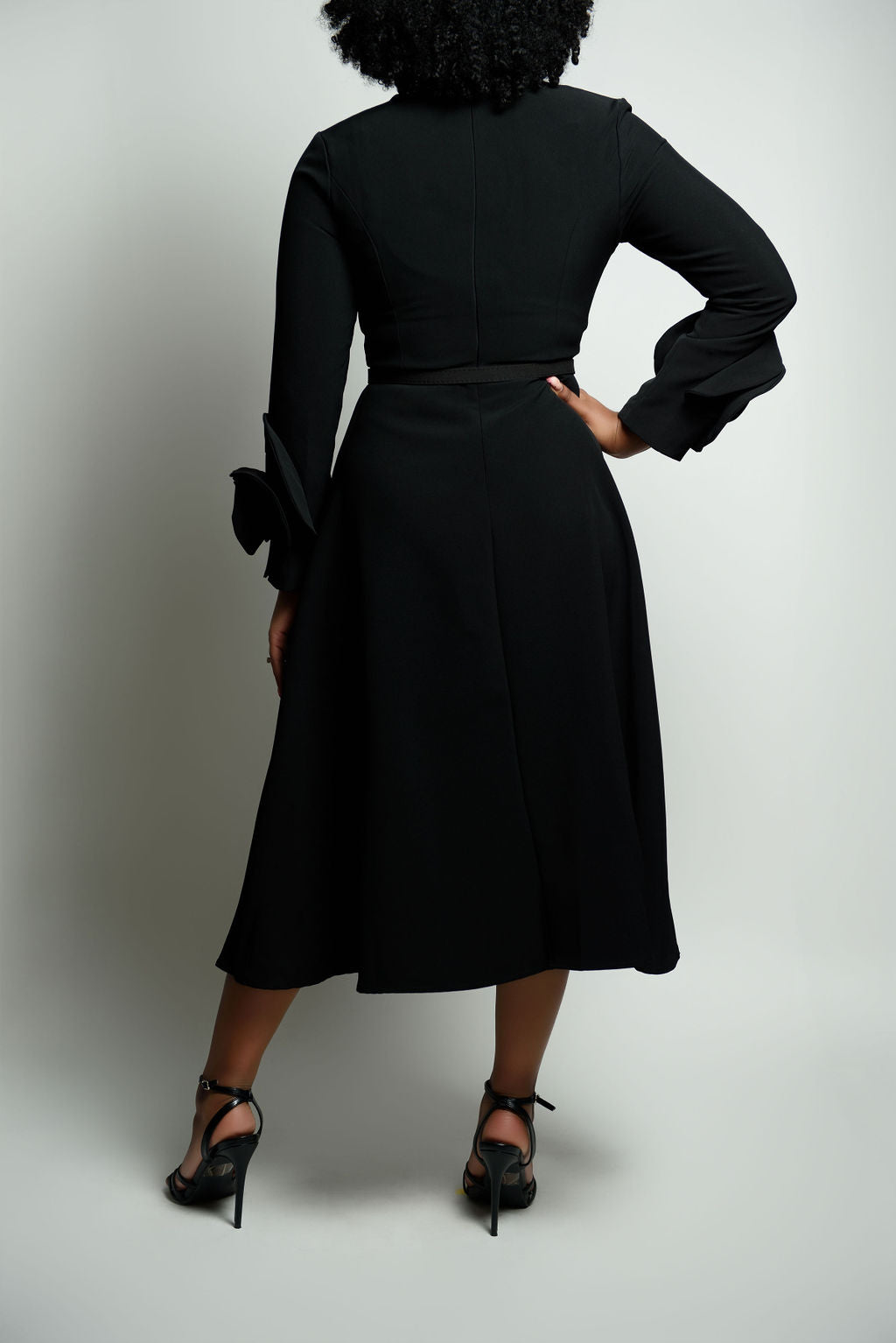 Long Rose Sleeve Tea-Length Dress