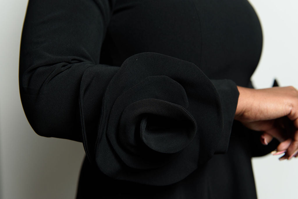 Long Rose Sleeve Tea-Length Dress