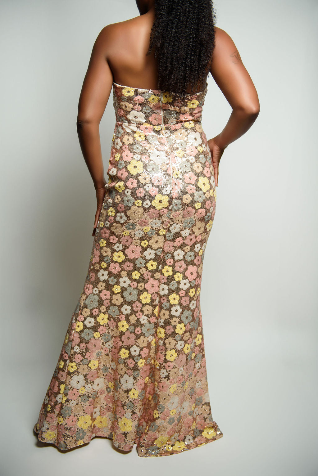 Sequin Floral Fitted Formal
