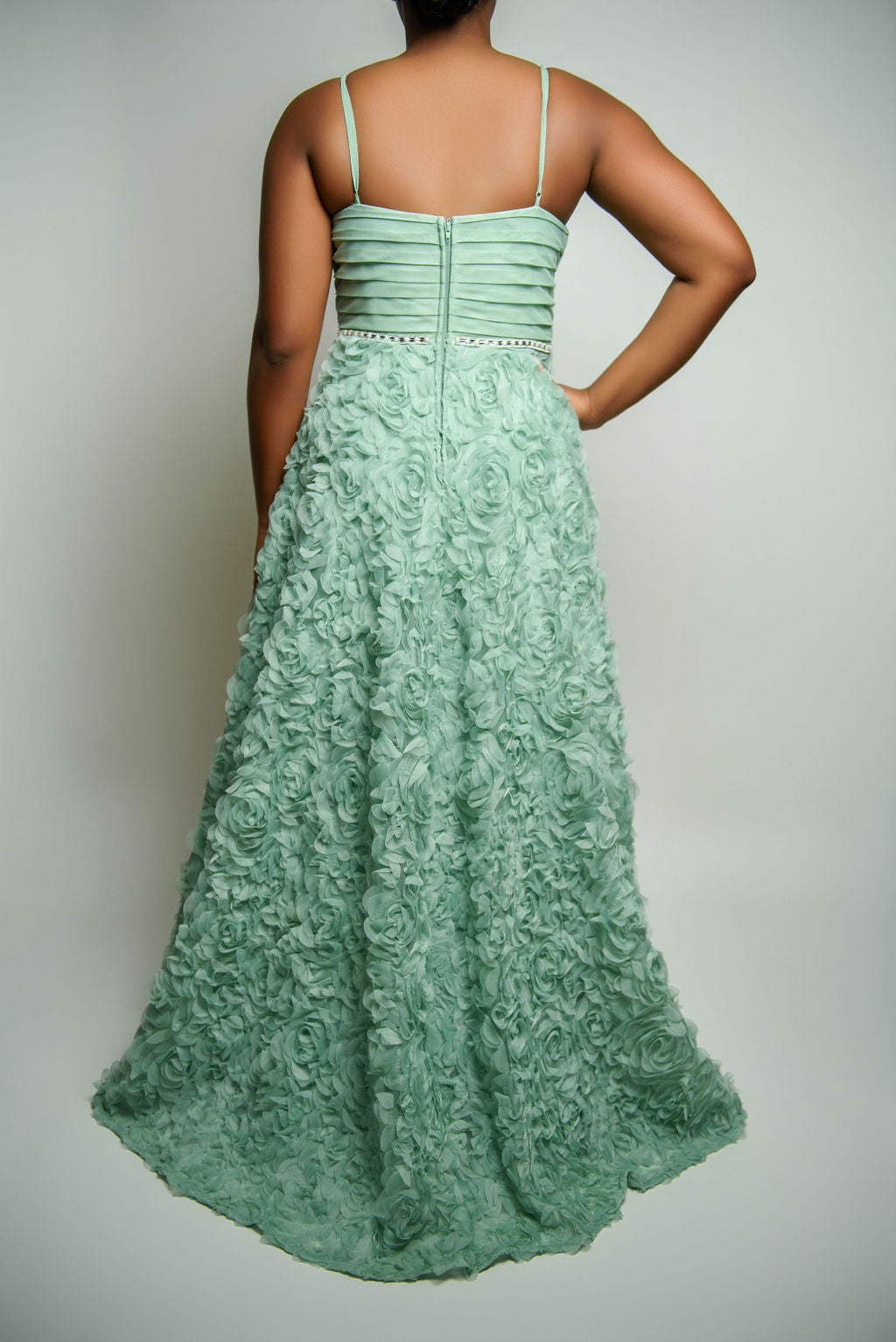 Rosette Bottom Rhinestone Waist Formal