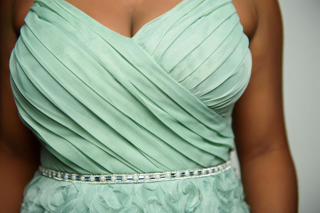 Rosette Bottom Rhinestone Waist Formal