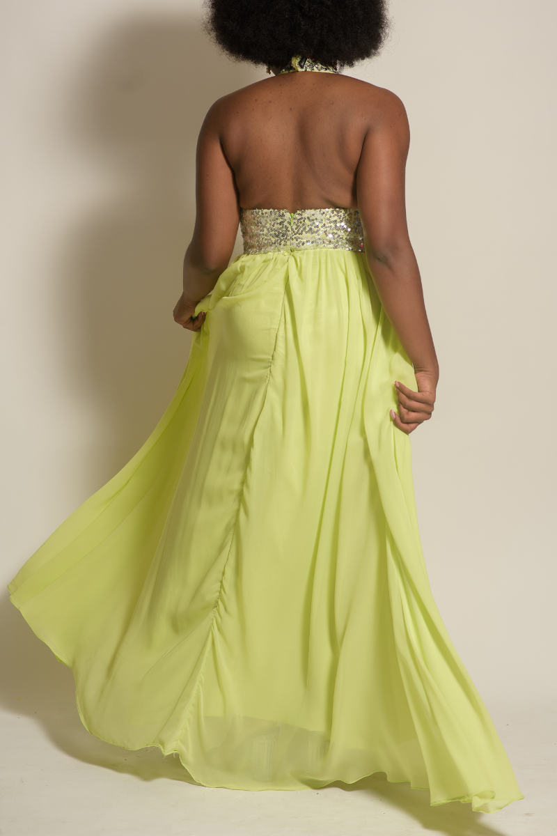 Sequin Halter Flowy Formal