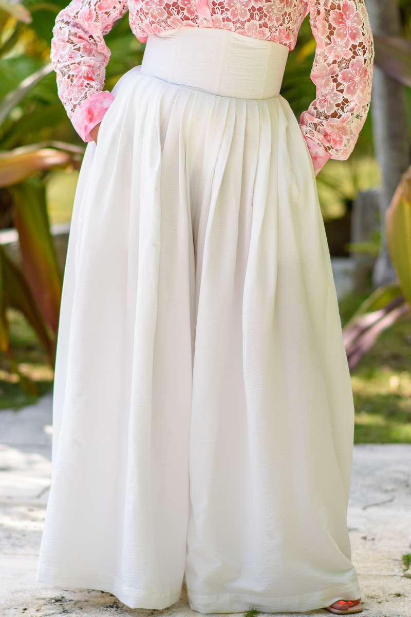 Corset Waist Pleated Wide-Legged Pant