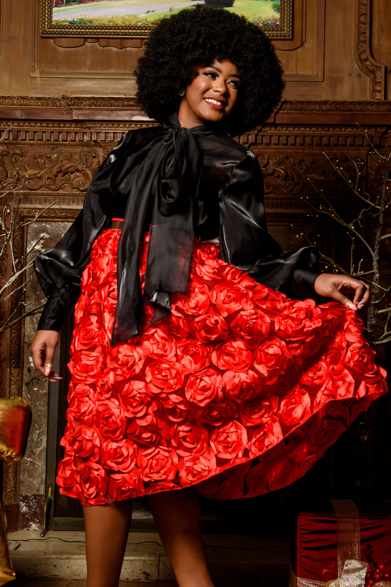 Midi Rose Applique Skirt