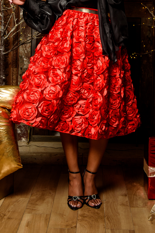 Midi Rose Applique Skirt