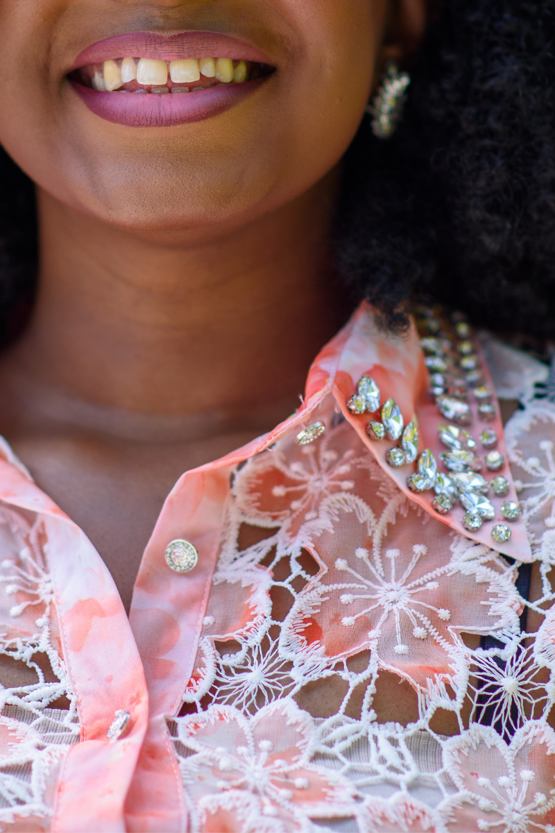 Floral Lace Rhinestone Collar Top