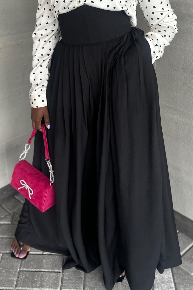 Corset Waist Pleated Wide-Legged Pant