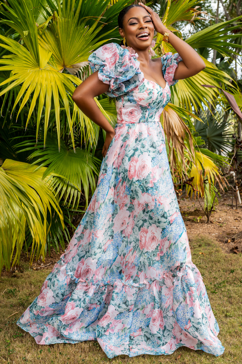 Sweetheart Neckline Floral Maxi Dress