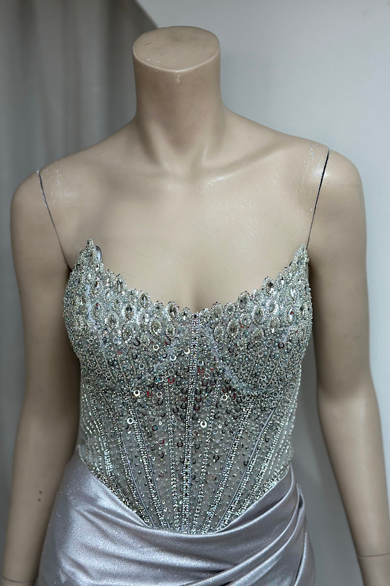 Beaded Bodice Ruched Corset Formal