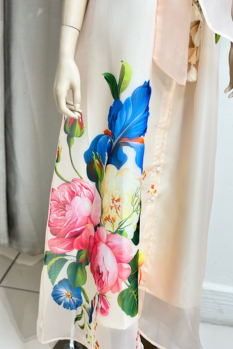 Floral Collared Flower Belt Maxi