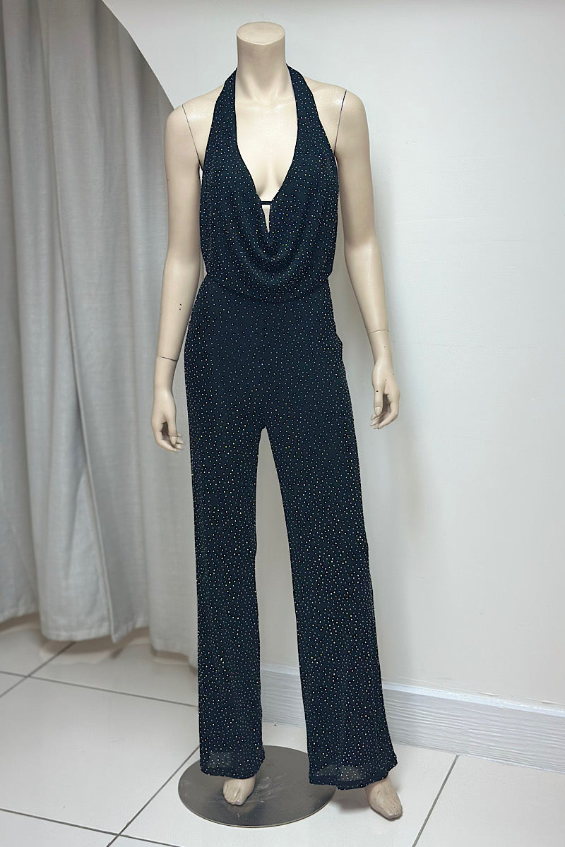 Strappy Rhinestone Halter Jumpsuit