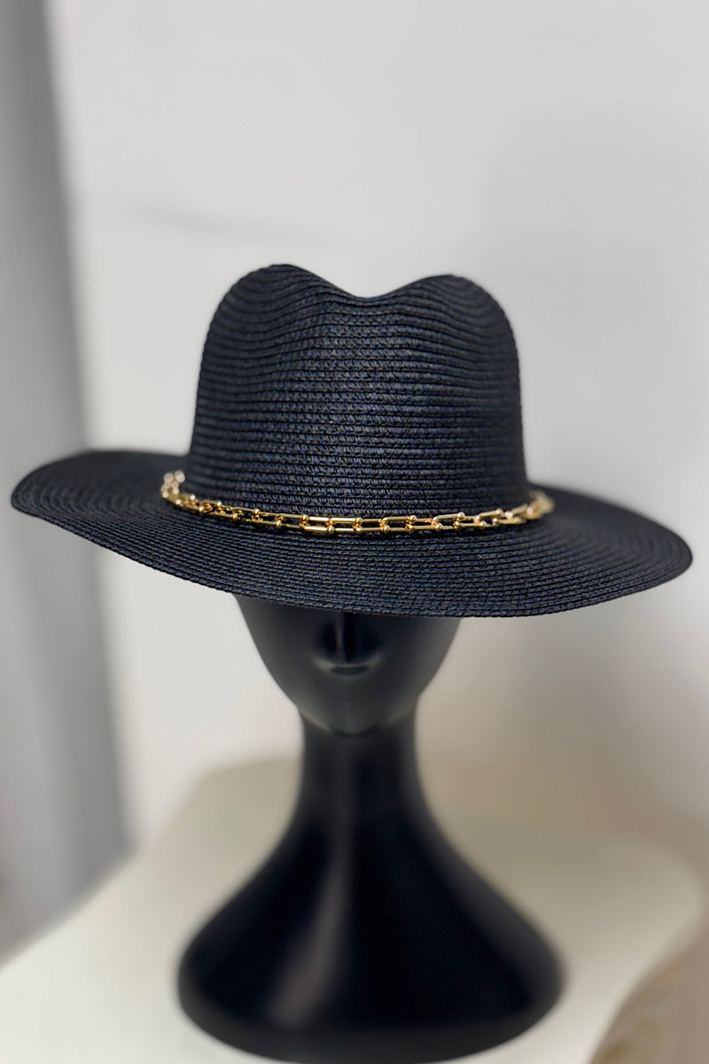 Gold Chain Straw Fedora