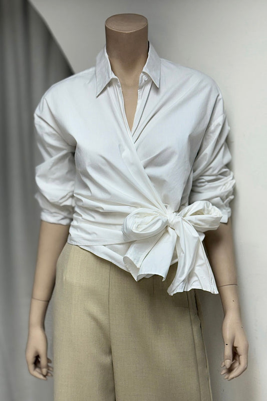 Ruched Sleeve Tie Top