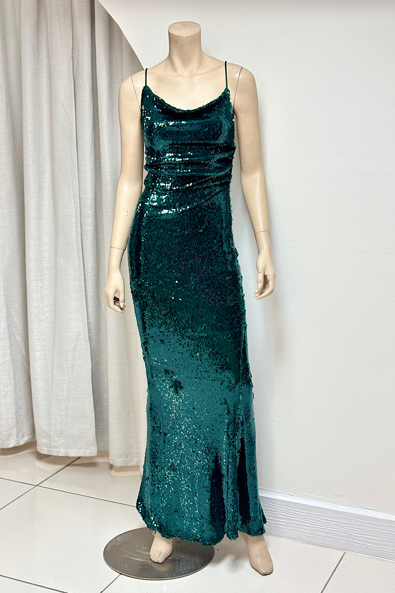 Cowl Neck Sleeveless Sequin Fitted Formal