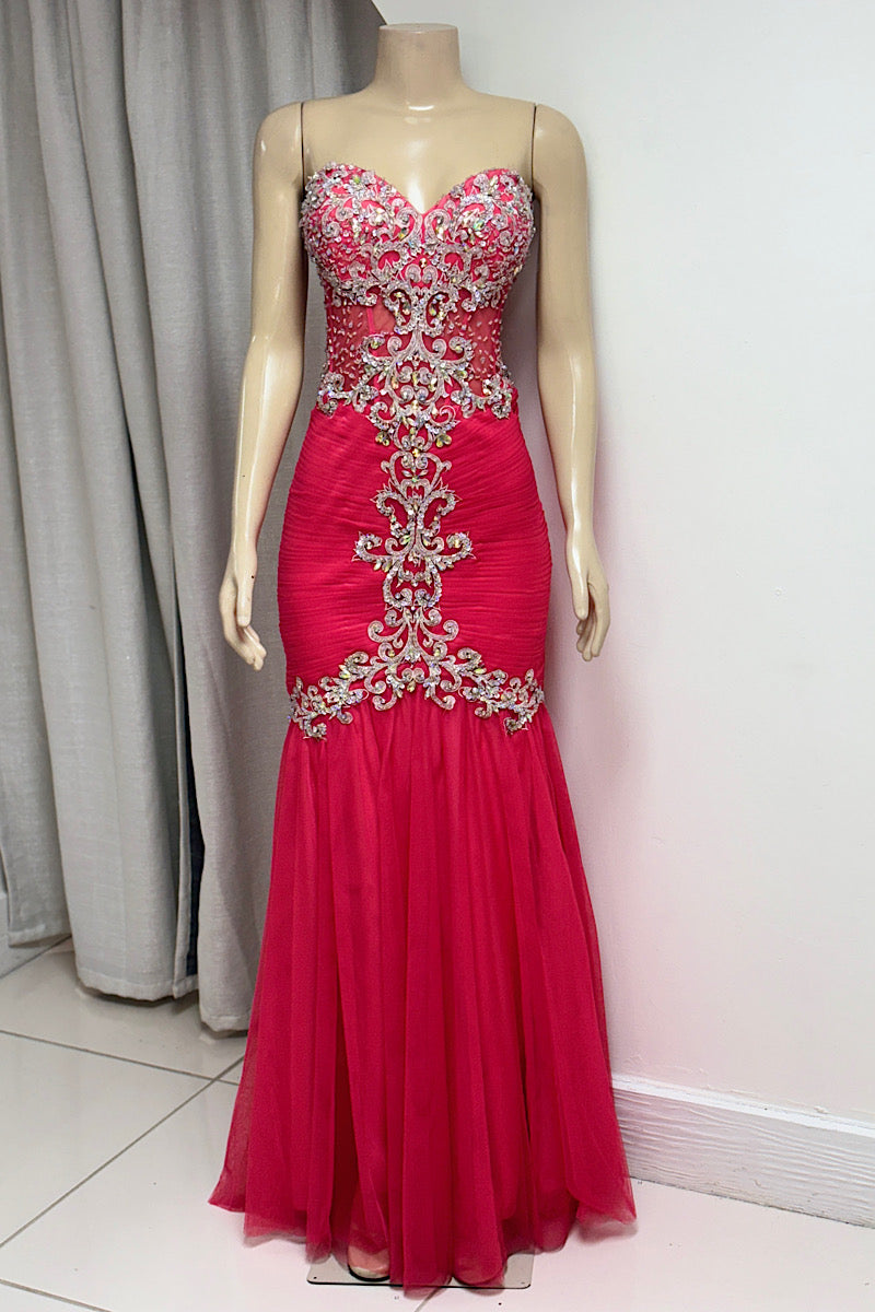 Curvy Coral Rhinestone Formal