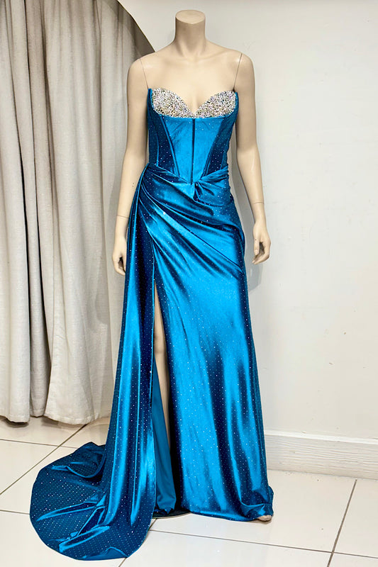 Studded Rhinestone Bust Satin Formal