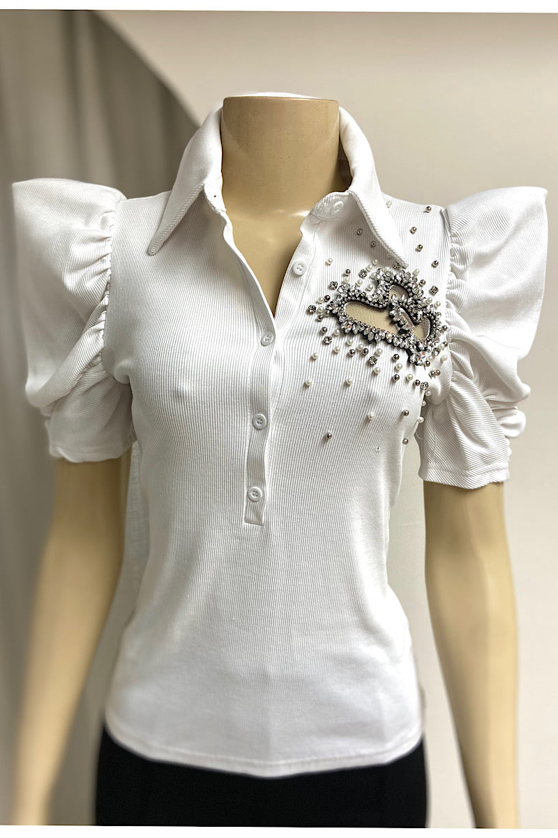 White Heart Bling Shirt