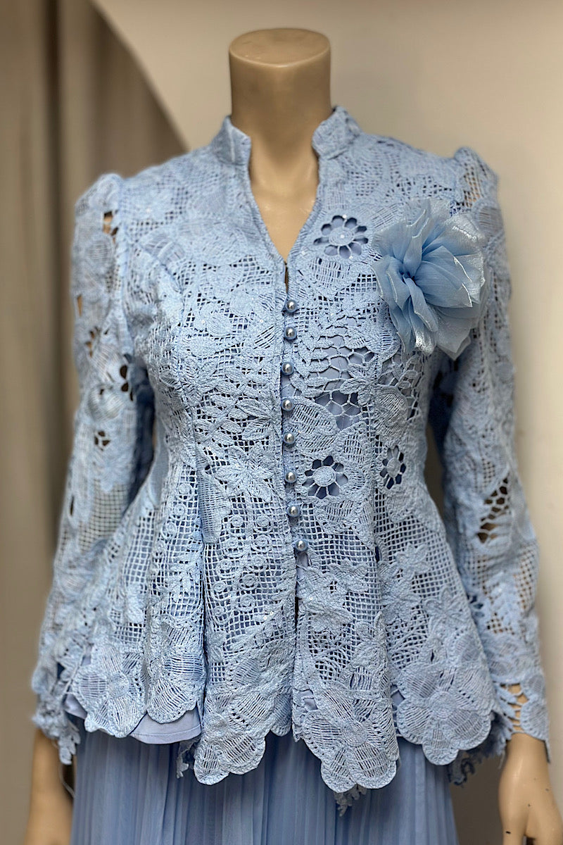 Lace Top Pleated Mid Skirt Set