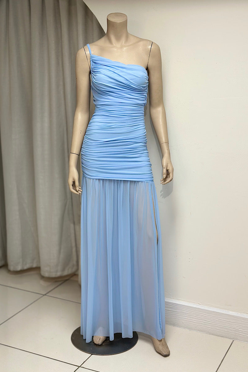 One-Shoulder Ruched Fit and Flare Dress