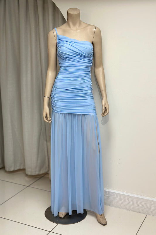 One-Shoulder Ruched Fit and Flare Dress