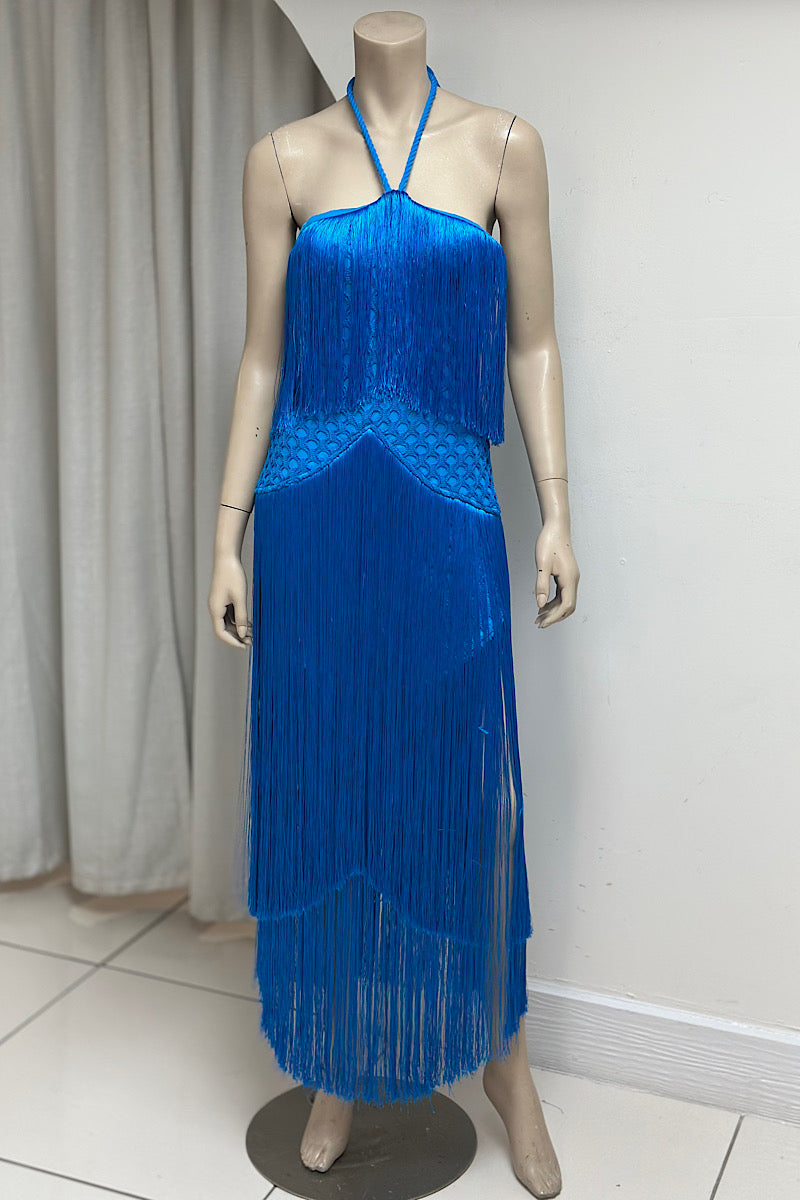 Knitted Halter Tassel Midi Dress