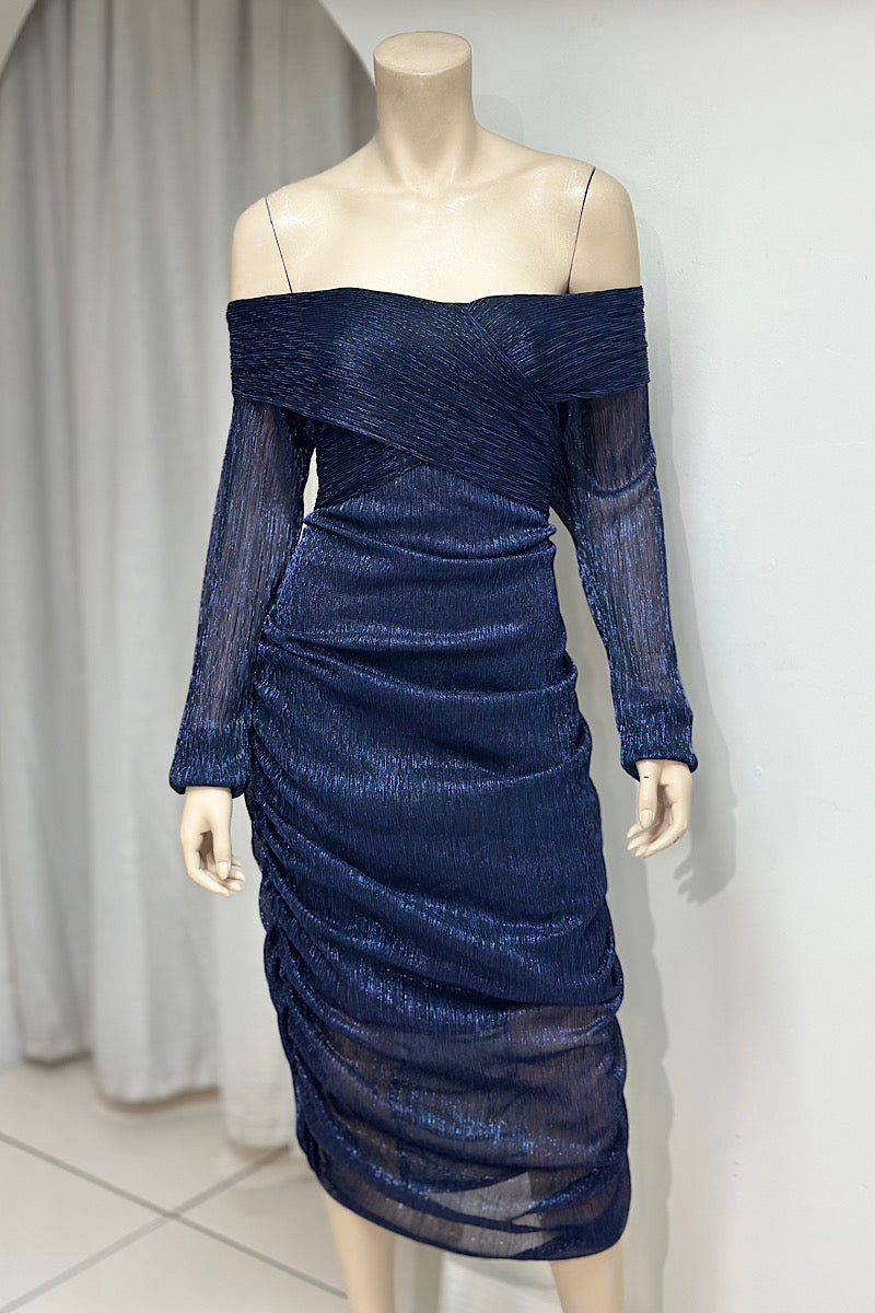 Curvy Off Shoulder Tinsel Midi