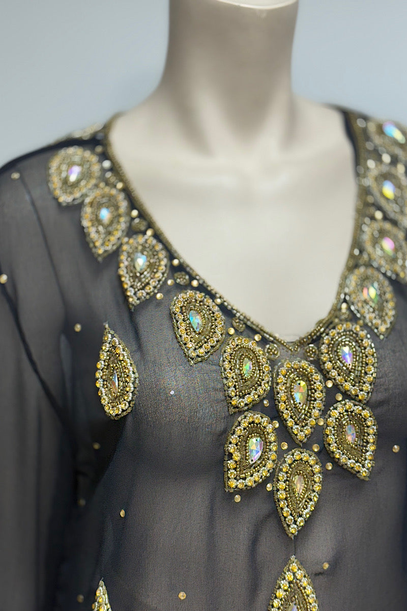 Beaded Rhinestone V-Neck Tunic