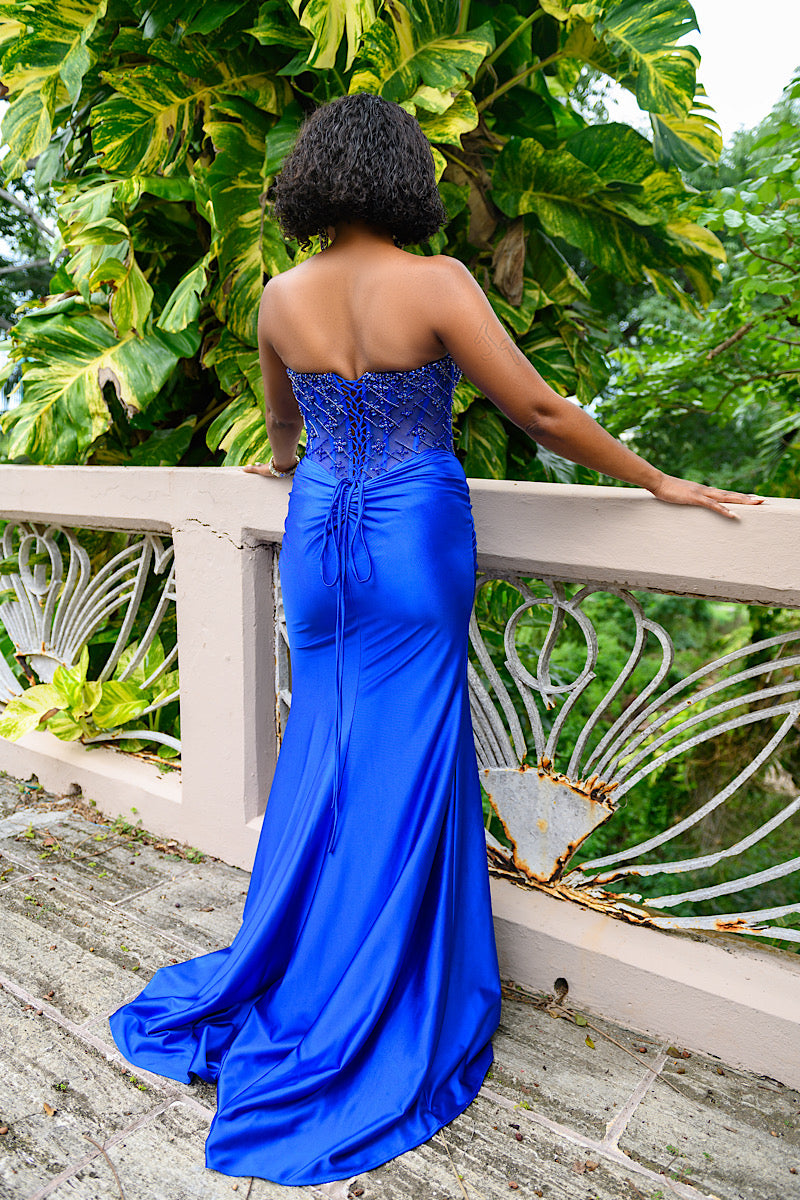 Sheer Mesh Corset Rhinestone Formal