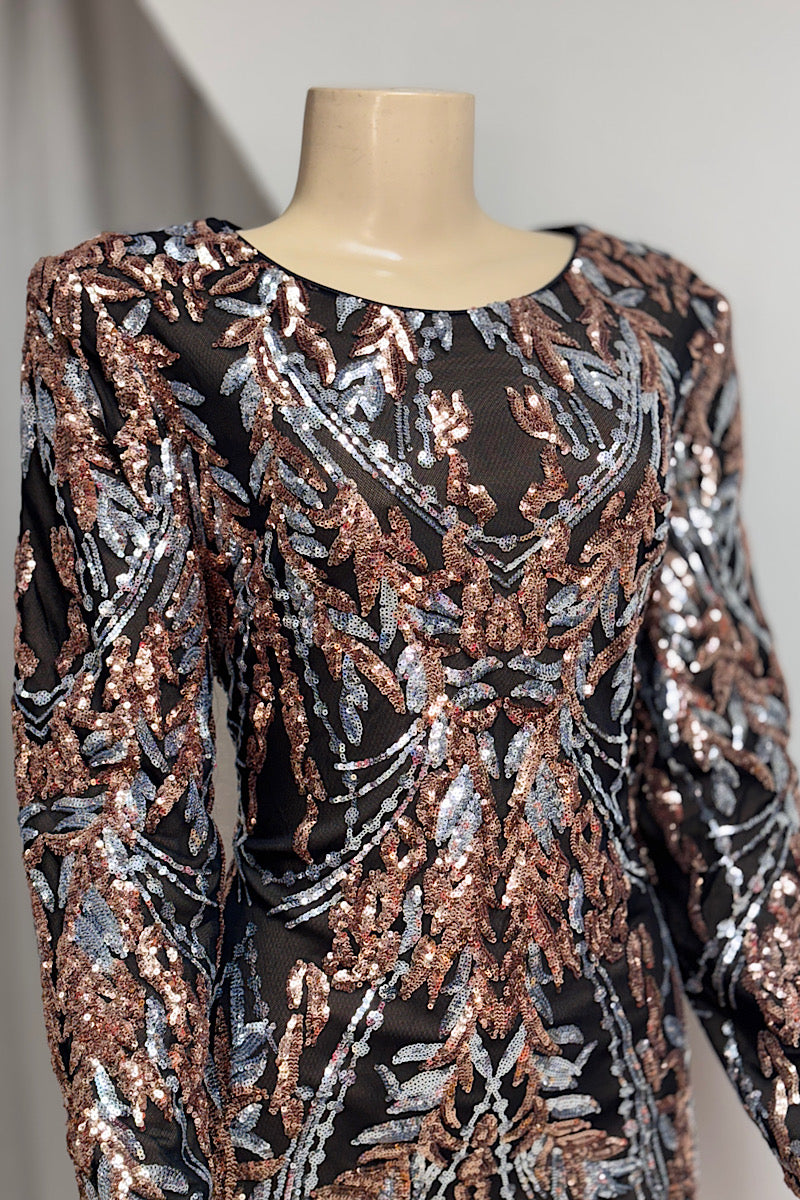 Sequin Round Neck Long Sleeve Dress