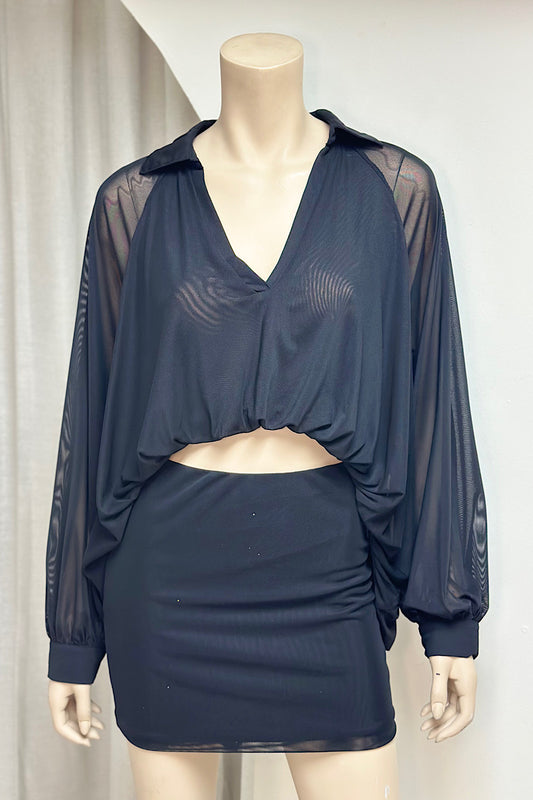 High-Low Crop Top Mini Skirt Set