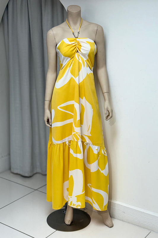 Cut-Out Halter Patterned Flowy Maxi