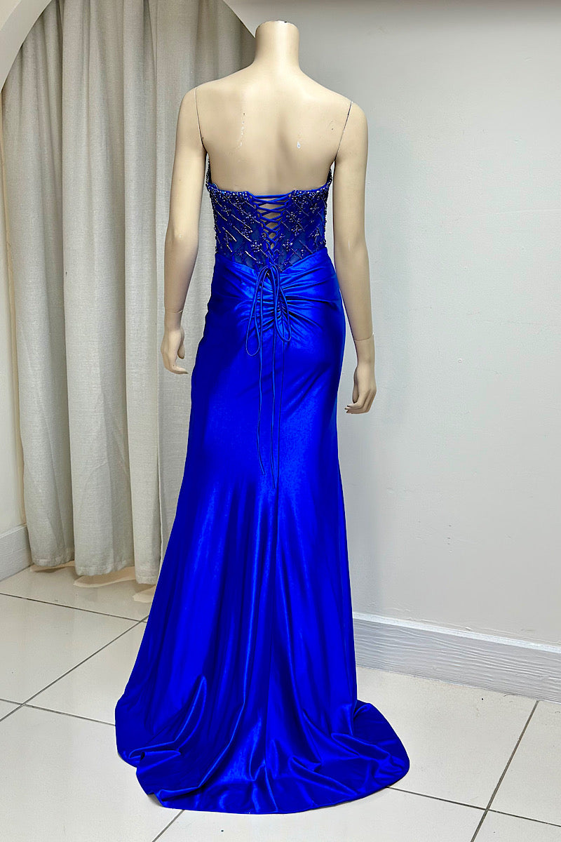 Sheer Mesh Corset Rhinestone Formal