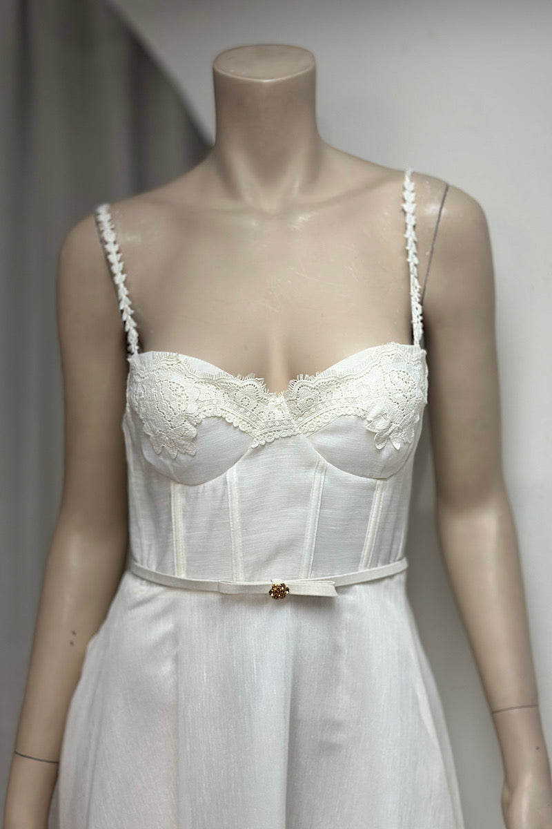 Lace Detail Corset Belted Midi Dress