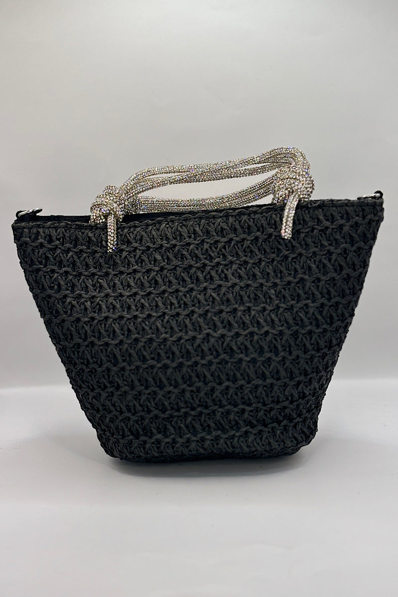 Rhinestone Handle Straw Bag