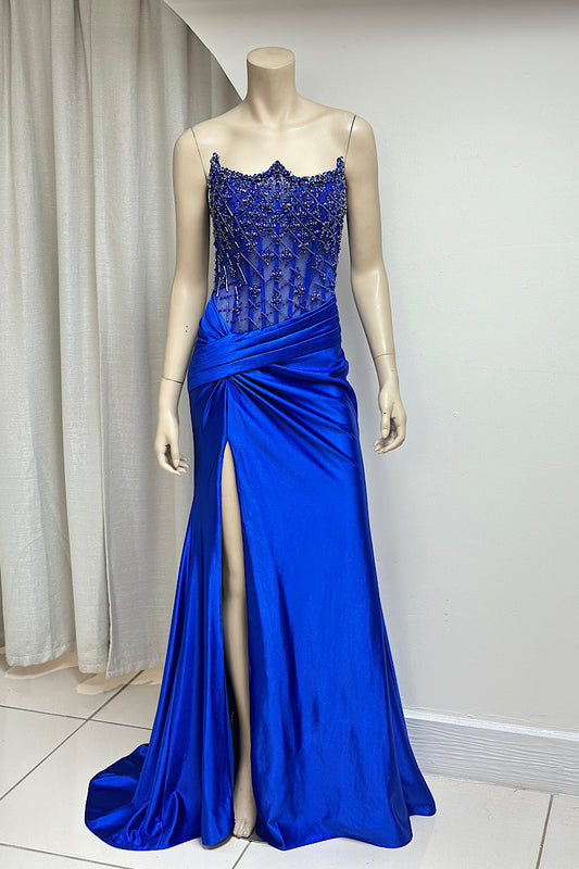 Sheer Mesh Corset Rhinestone Formal