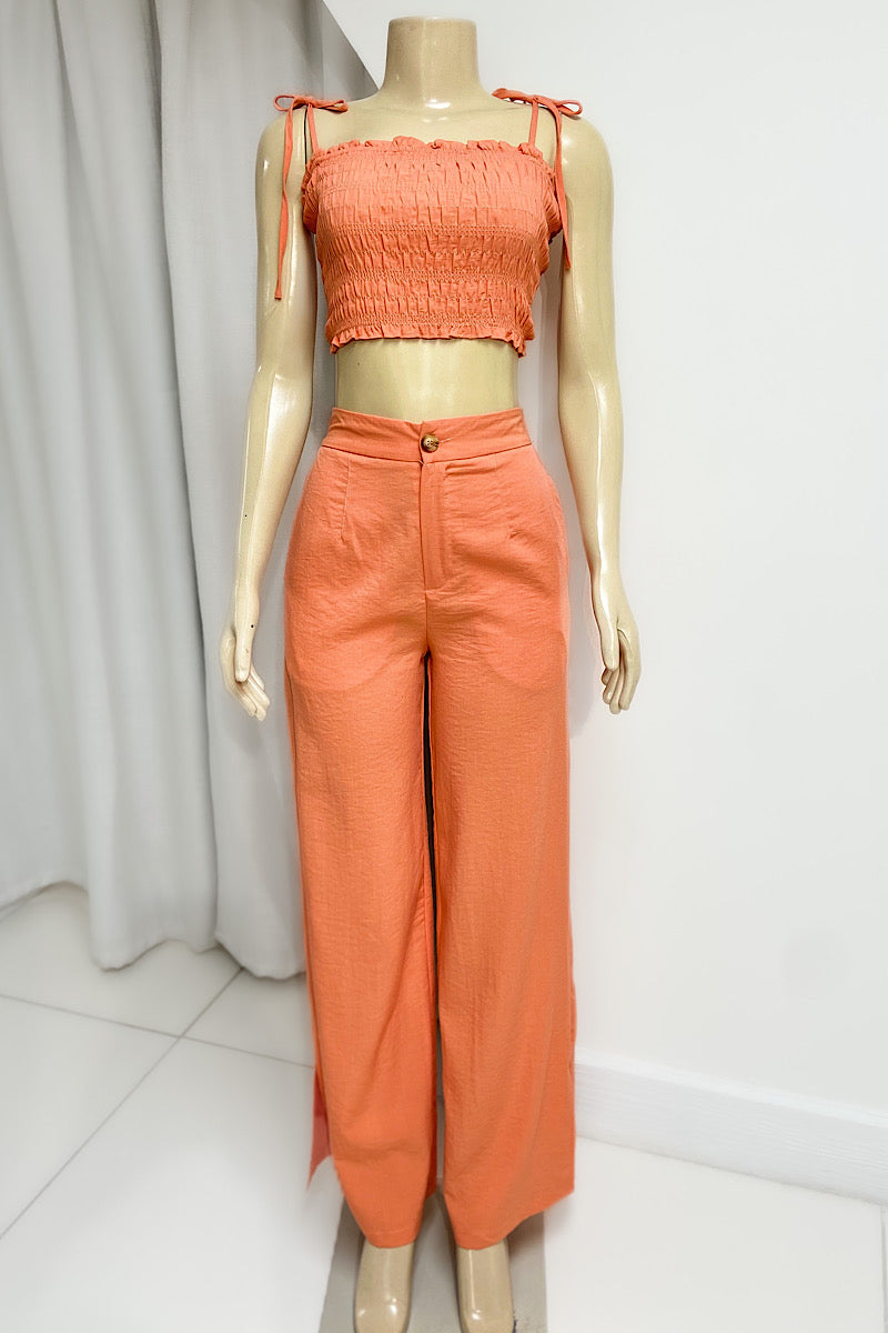 Smock Crop Top Pant Set