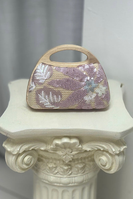 Sequin Wood Handle Mini Hand Bag