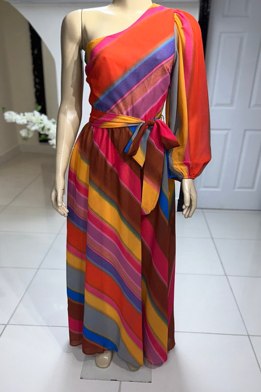 Printed One Shoulder Maxi