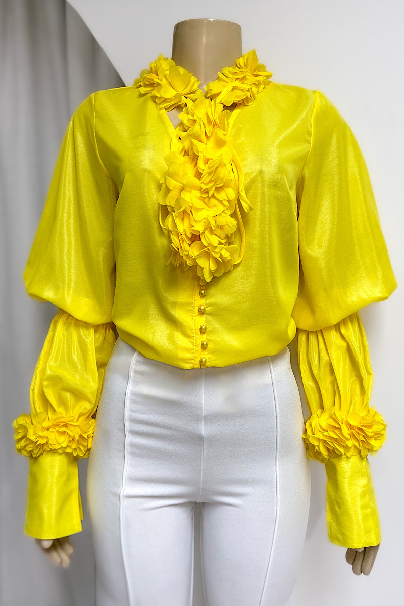 Yellow Long Sleeve Flower Top