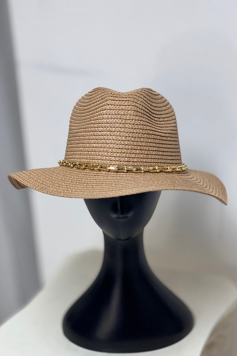 Gold Chain Straw Fedora