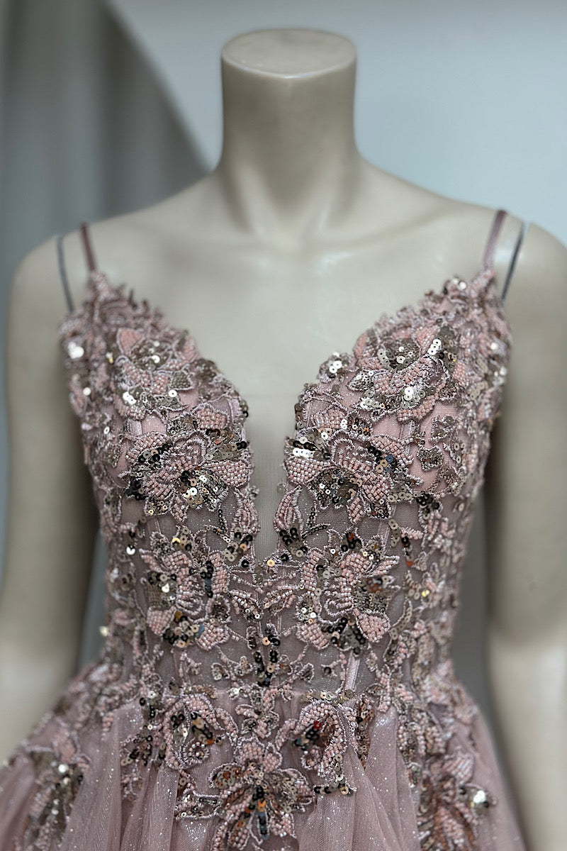 Embroidered Sequin Tulle Mini Formal