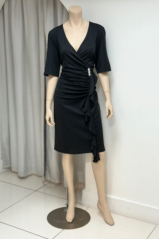 Side Ruched Rhinestone Pin Dress