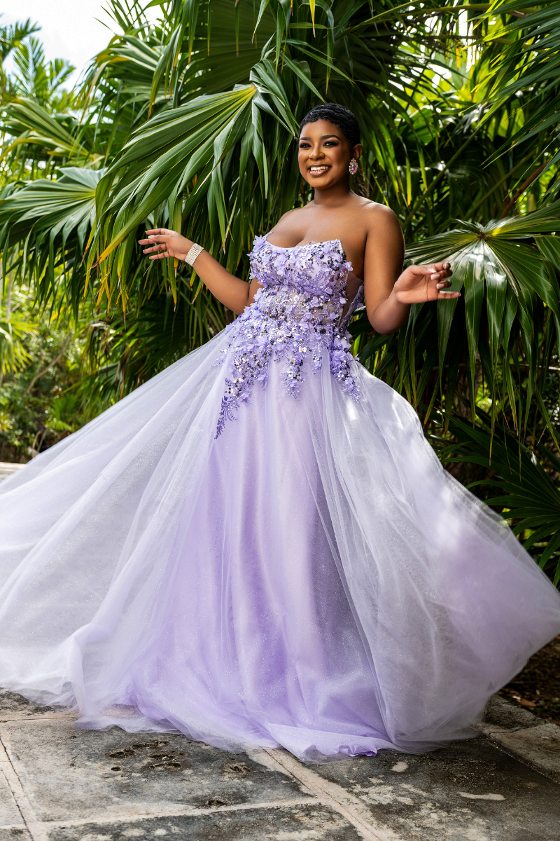 Floral Applique Strapless Corset Formal