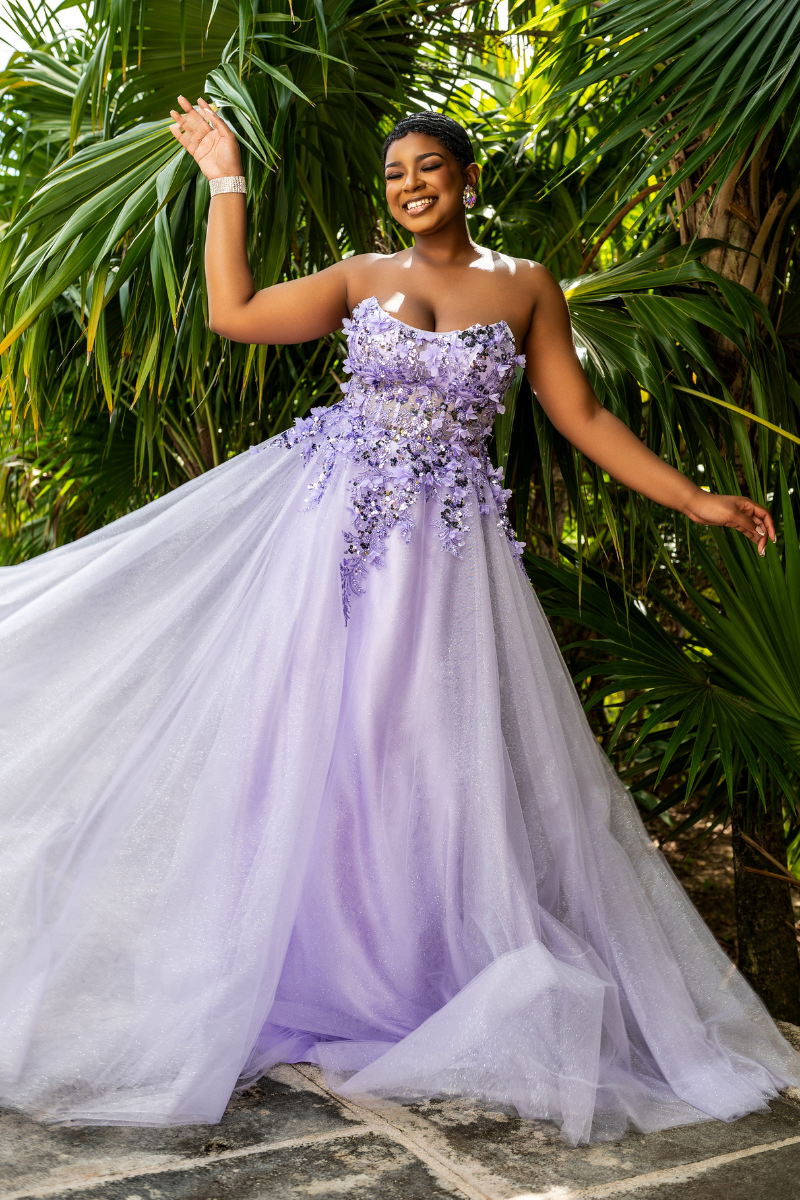 Floral Applique Strapless Corset Formal