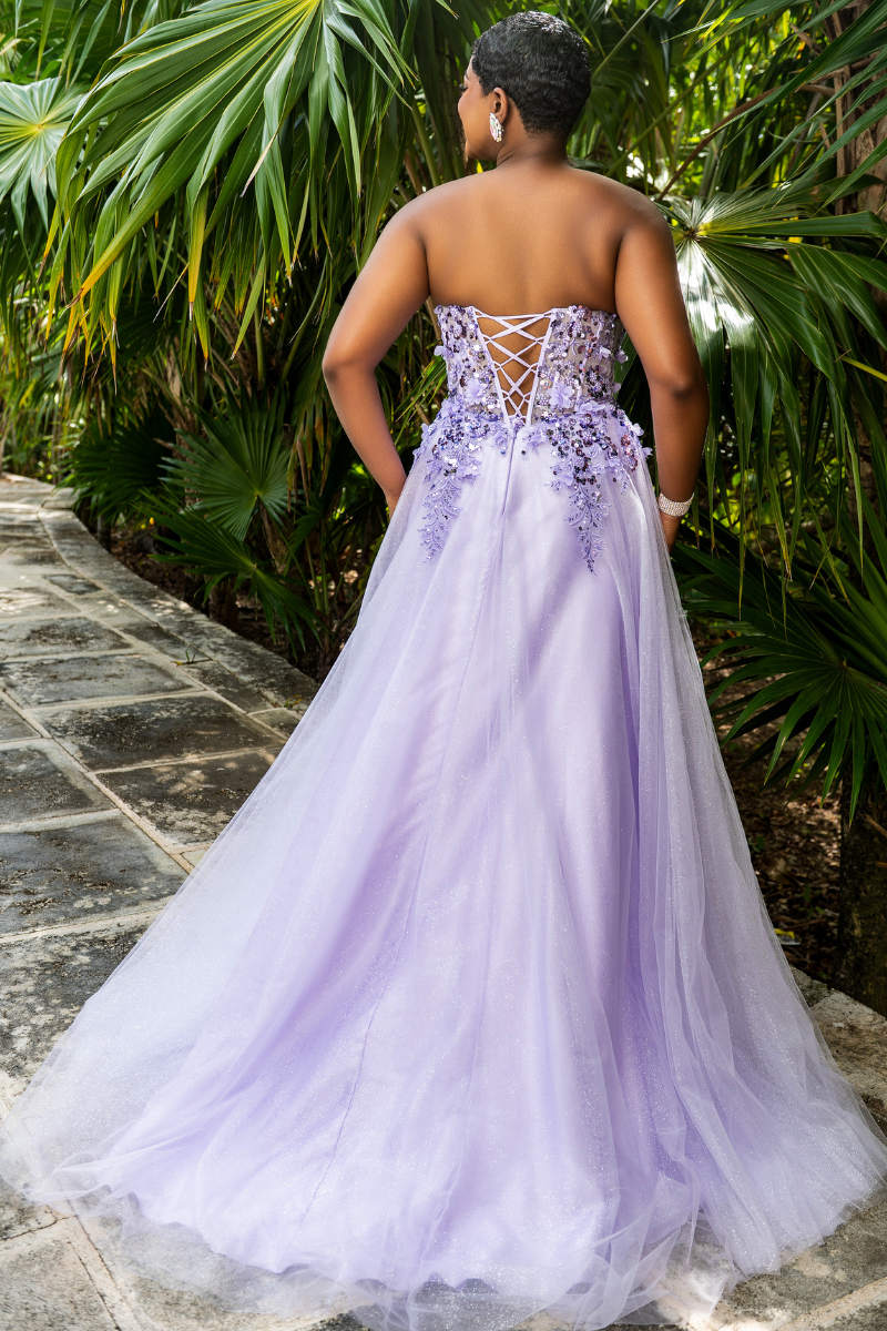 Floral Applique Strapless Corset Formal