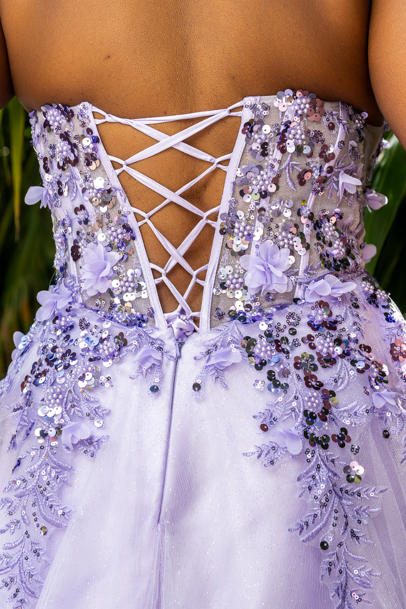 Floral Applique Strapless Corset Formal